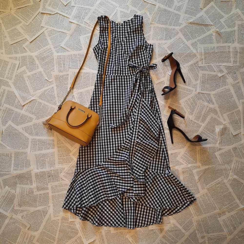 Black and White Gingham Wrap Dress